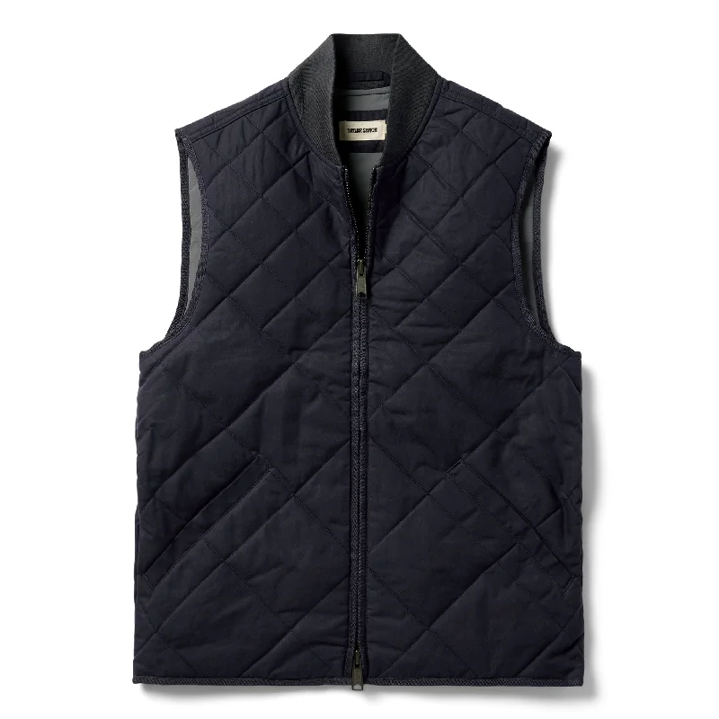 Mountain Jacket-The Quilted Bomber Vest in Navy Dry Wax