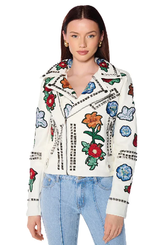 Everyday Jacket-LA LOUVRE FLORAL PATCH MOTO JACKET