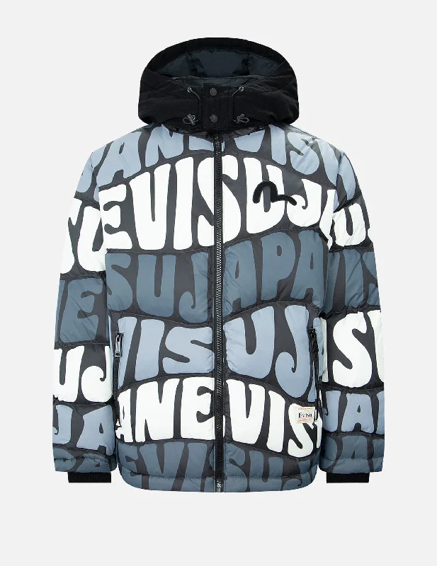 Parka Jacket-Allover Wavy Text Print Down Jacket