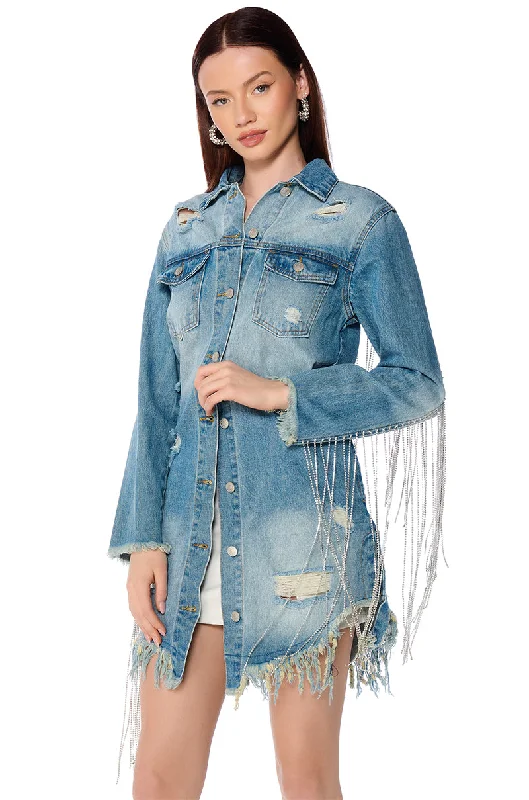 Hoodie Jacket-DOLLYS SIS RHINESTONE LONG DENIM JACKET