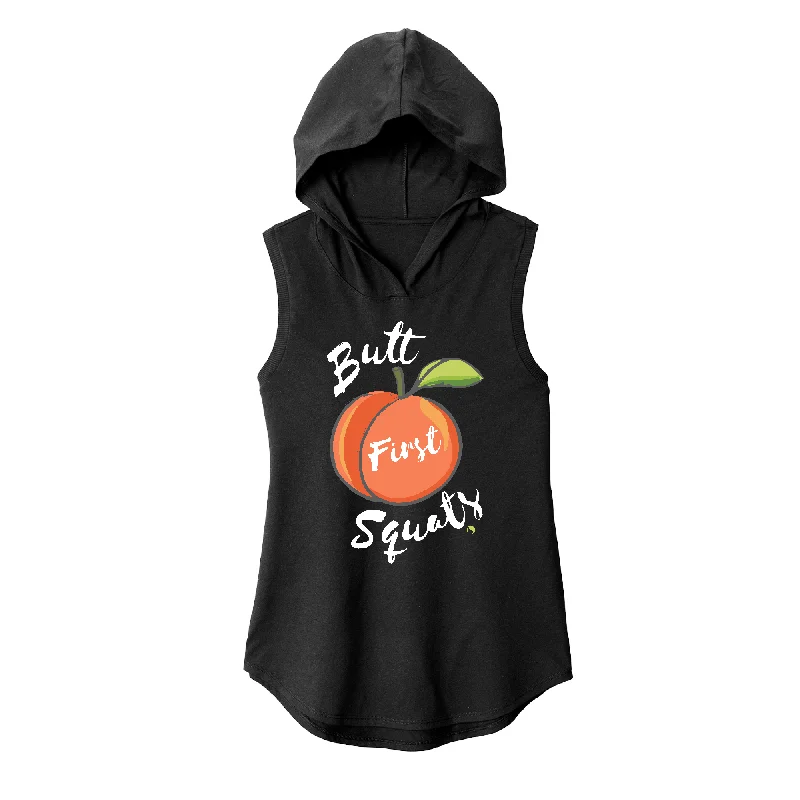 Lightweight Sweatshirt Hoodie-Butt First Squats (White Font) Sleeveless Hoodie