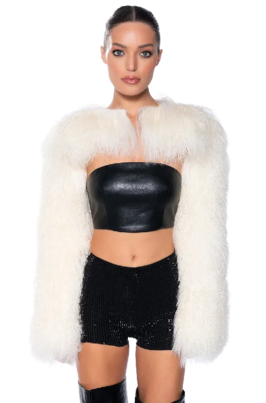 Faux Fur Jacket-REAL MONGOLIAN FUR BOLERO JACKET