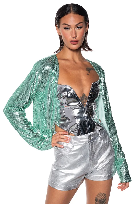 Vintage Jacket-HOLIDAY SEASON SEQUIN COVER JACKET IN TEAL