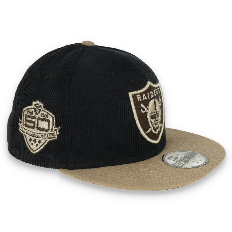 Trilby Hat-New Era Las Vegas Raiders 50th Anniversary Side Patch 59fifty Fitted Hat- Khaki