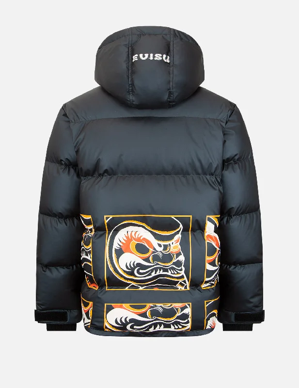 Travel-ready Jacket-Multi-Daruma Print Down Jacket