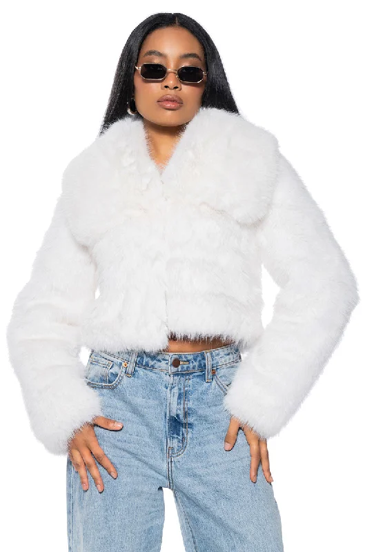 Full Sleeve Jacket-NEFTY SOFT FAUX FUR JACKET IN WHITE