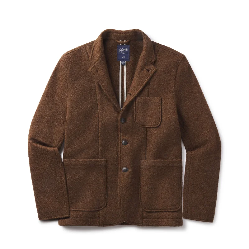 Full Zip Jacket-Burnham Knitted Wool Blazer - Tweedy Brown