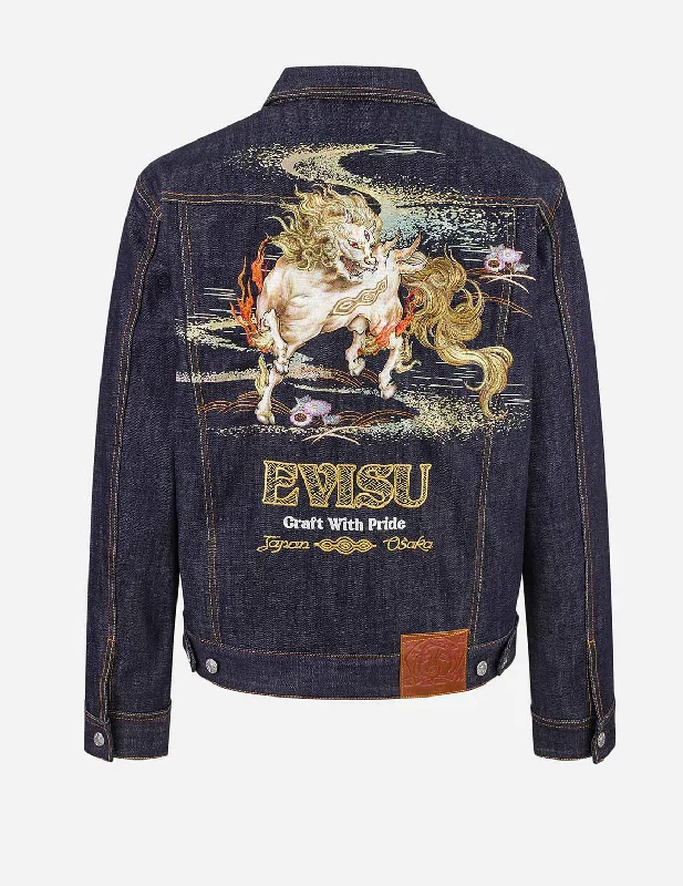 Casual Layer Jacket-Hakutaku Embroidery Relax Fit Denim Jacket