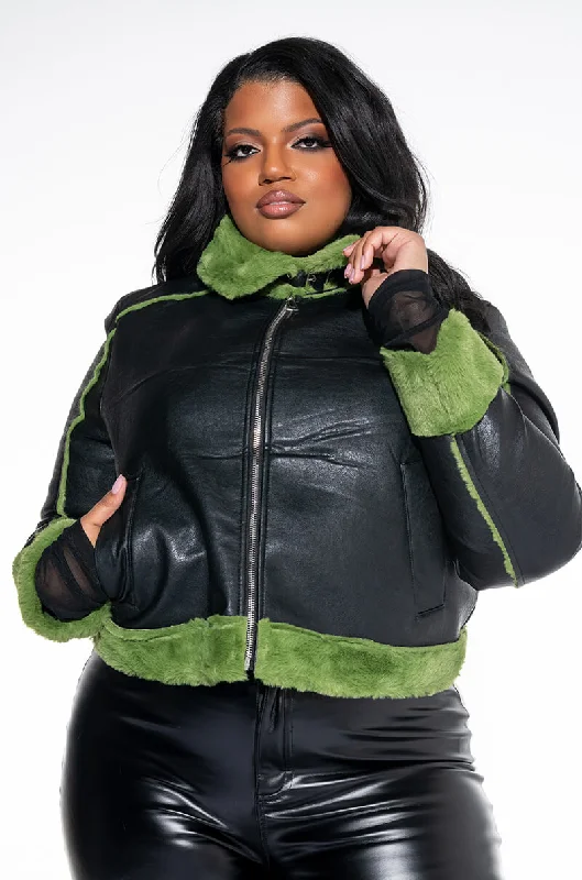 Utility Fit Jacket-PLUS AZALEA WANG GRINCH BONDED PU JACKET