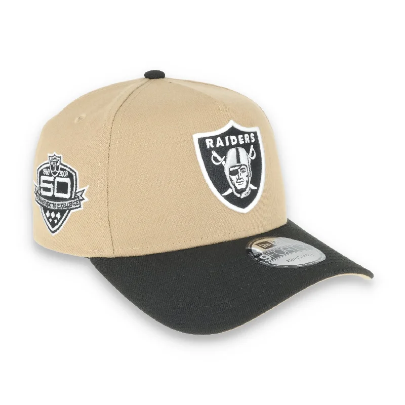 Knit Hat-New Era Raiders 50th Anniversary Side Patch 9Forty A-Frame-Tan/Black