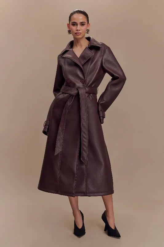 Puffer Jacket-Tarah Faux Leather Trench Coat - Cacao Brown