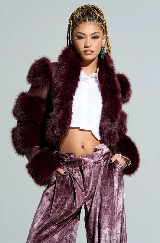 Faux Fur Jacket-LOVERBOY FAUX FUR MOTO JACKET IN BURGUNDY