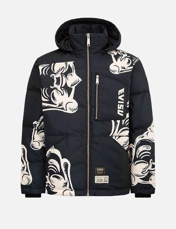 Moto Jacket-Allover Godhead Print Down Jacket