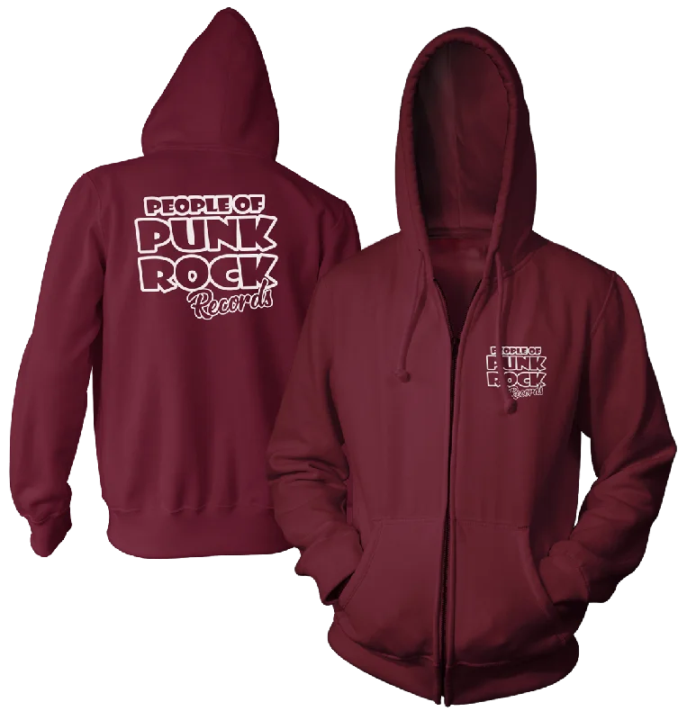 Comfortable Hoodie-POPR Records "Logo" (Maroon) (Zip Hoodie)