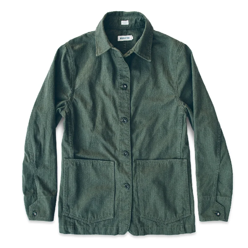 Softshell Jacket-The Agnes Jacket in Olive Herringbone