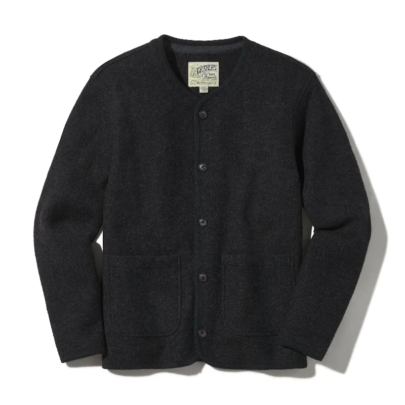 Trendsetting Bomber Jacket-Burnham Knitted Boiled Wool Liner Jacket - Charcoal