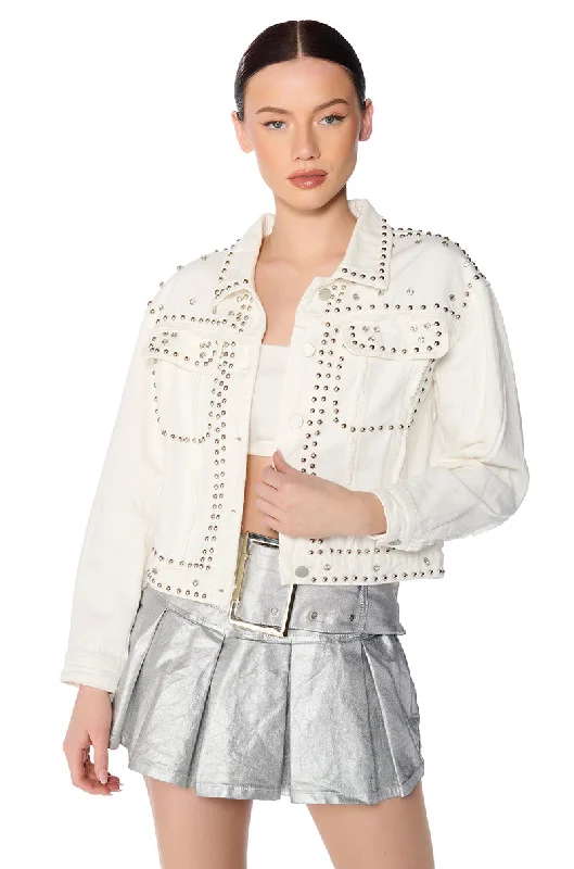 Padded Jacket-RUN IT BACK STUDDED DENIM JACKET