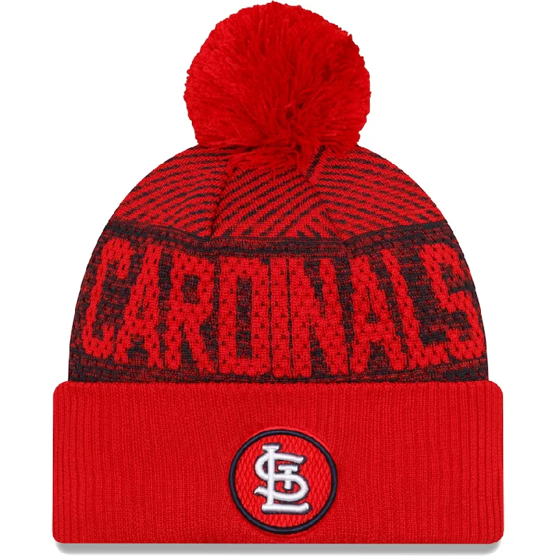 Visor Hat-New Era St. Louis Cardinals Authentic Collection Sport Cuffed Knit Hat with Pom-Red