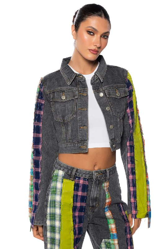 Modern Jacket-SOMETHIN NEW PLAID DETAIL DENIM JACKET