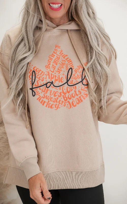 Pullover Hoodie-Fall Leaf Vibes Taupe Side Slit Hoodie - Final Sale