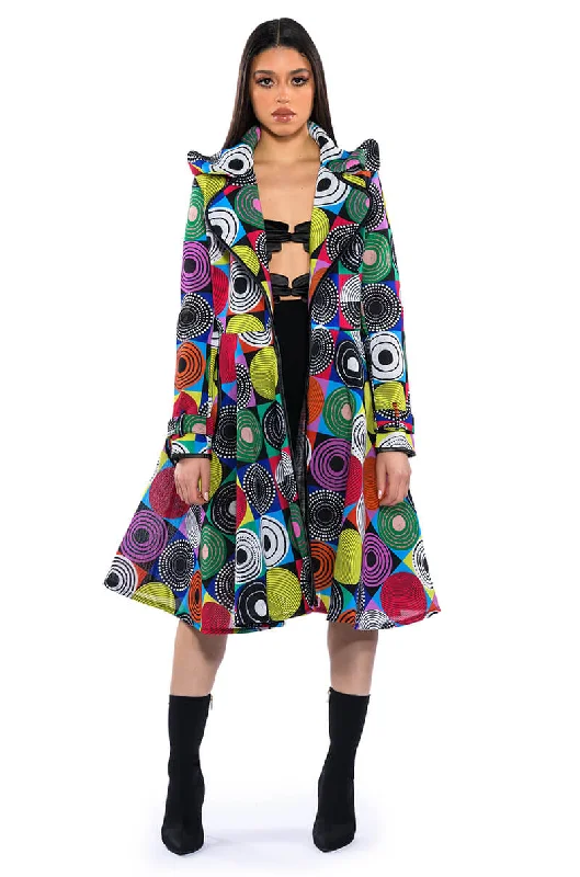 Parka Jacket-MULTI GEO PRINT TRENCH JACKET