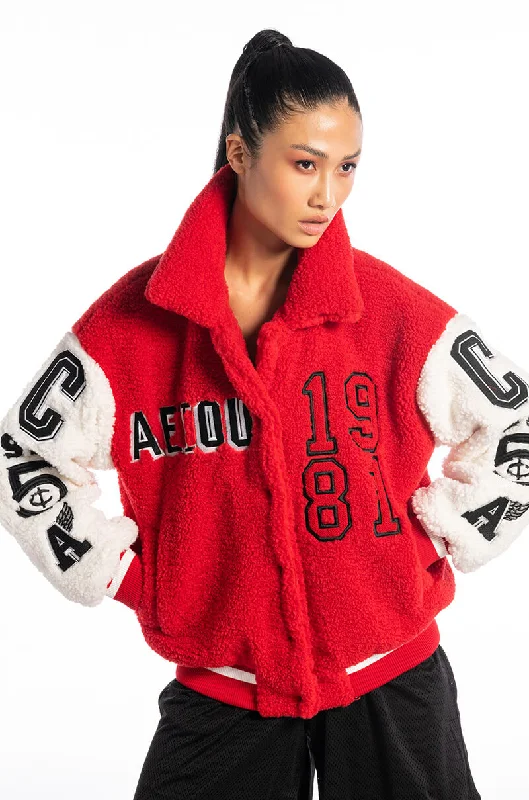 Retro Jacket-SOLO BEAR TEDDY VARSITY JACKET