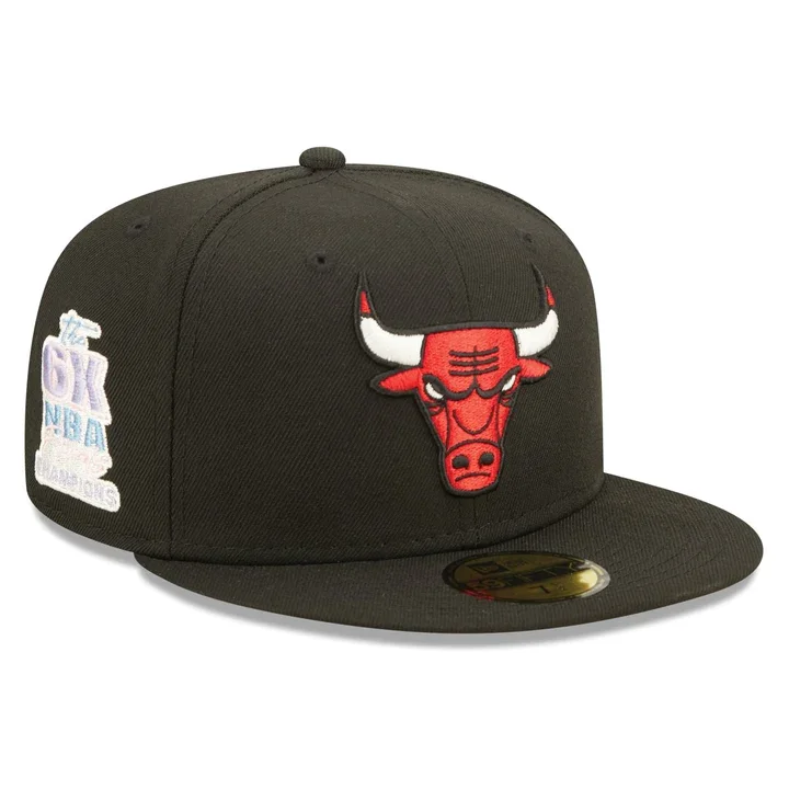 Snapback Hat-CHICAGO BULLS 6X NBA CHAMPION PATCH NEW ERA POP SWEAT 59FIFTY FITTED HAT PINK BOTTOM