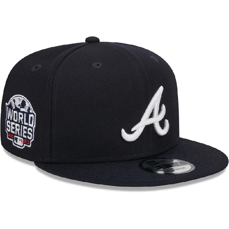 Designer Sun Hat-New Era Atlanta Braves 2021 World Series Side Patch 9FIFTY Snapback Hat-Navy