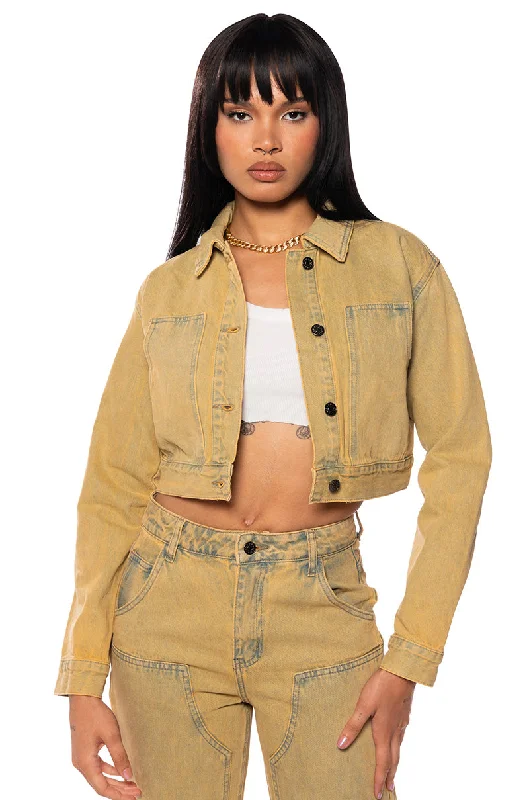 Chic Trench Jacket-GOETHE MIXED WASH CROP DENIM JACKET