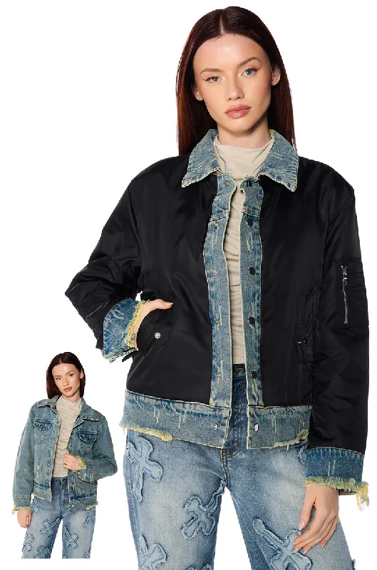 Active Jacket-WORTH THE WAIT REVERSIBLE DENIM BOMBER JACKET