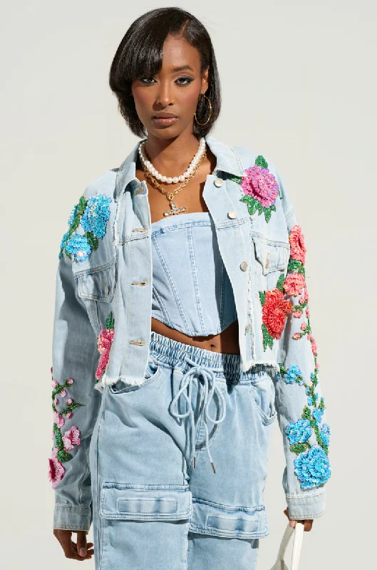 Functional Jacket-GARDEN OF EDEN EMBELLISHED DENIM JACKET