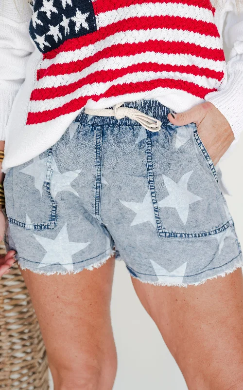 Weekend Shorts-Americana Mineral Wash Raw Hem Star Shorts - Final Sale