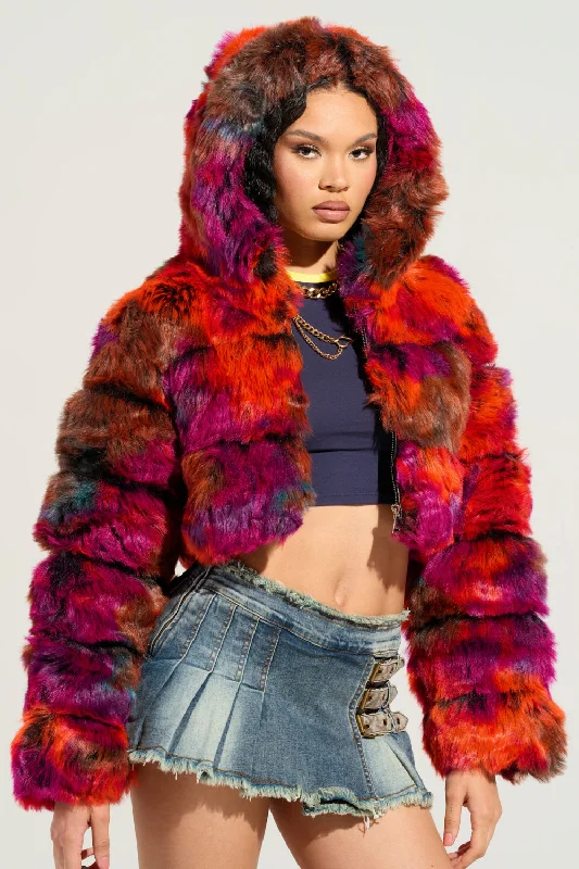 Sport Performance Jacket-GRACELLE MULTI FAUX FUR CROPPED JACKET