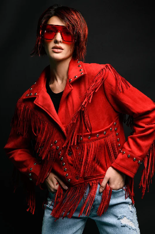 Travel-ready Jacket-GRACELAND FAUX SUEDE FRINGE JACKET