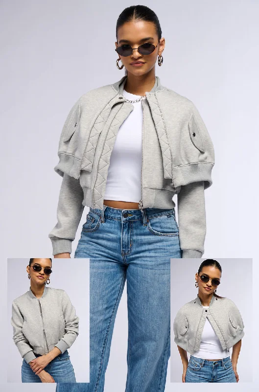 Modern Bomber Jacket-LYNX LAYERED BOMBER JACKET IN HEATHER GREY