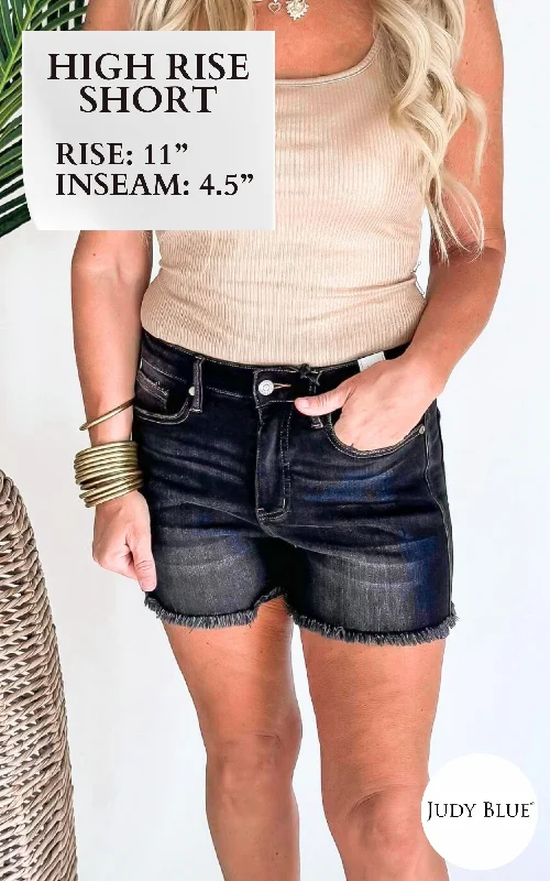 Relaxed Style Shorts-The Maddie High Waist Tummy Control Fray Hem Denim Shorts | Judy Blue