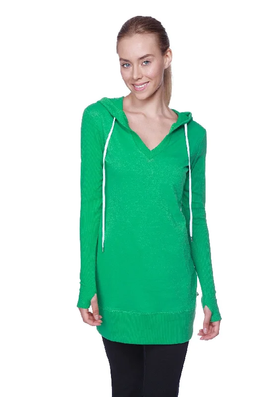 Creative Hoodie-Women's Long Body Hoodie Top (Solid Bamboo Green)