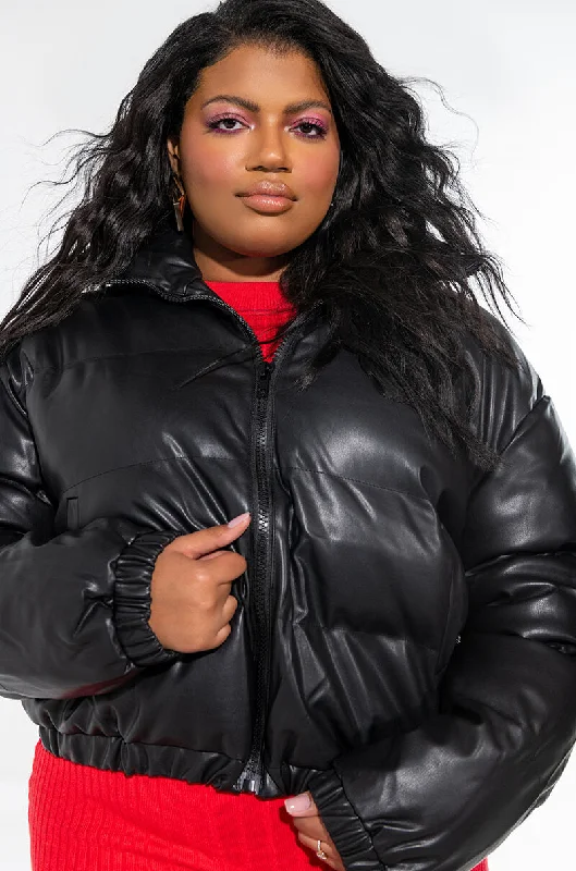 Urban Jacket-PLUS ALL BLACK PLEATHER PUFFER JACKET