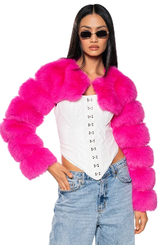 City Jacket-LADIES NIGHT ULTRA CROP FAUX FUR JACKET