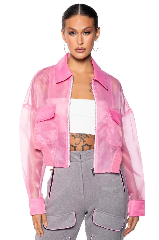 Utility Jacket-HYDE MESH BOMBR JACKET IN PINK