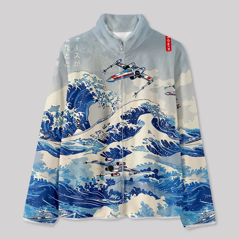 Trendsetting Bomber Jacket-Ukiyoe wave fighter Fleece Jacket