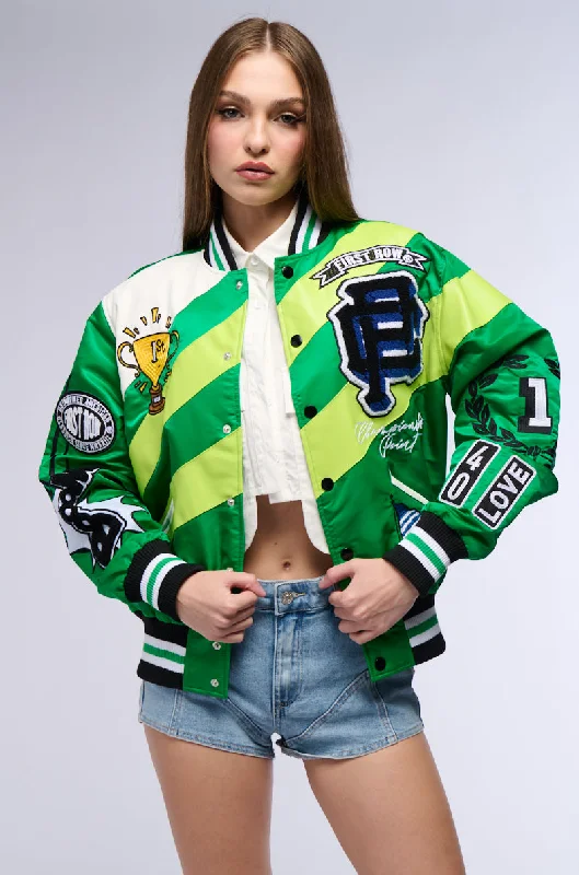 Lightweight Jacket-FIRST ROW SEAT COLOR BLOCK BOMBER JACKET IN GREEN