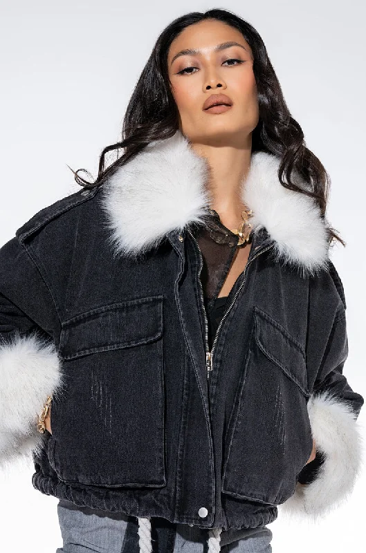 City Jacket-EMRATA OVERSIZED FUR TRIM JACKET