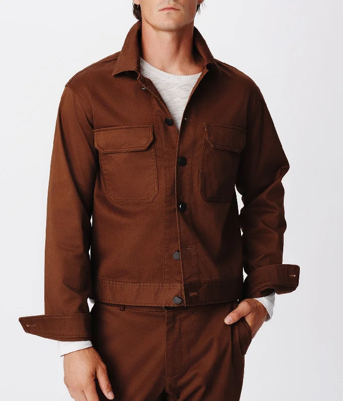 Moto Jacket-Cotton Twill Cargo Pocket Jacket - Pecan Brown