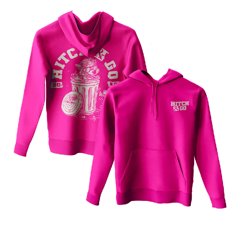 Heavy-duty Hoodie-HITCH & GO - "Trash Can Racoon" (Heliconia Pink) (Youth Pullover Hoodie)