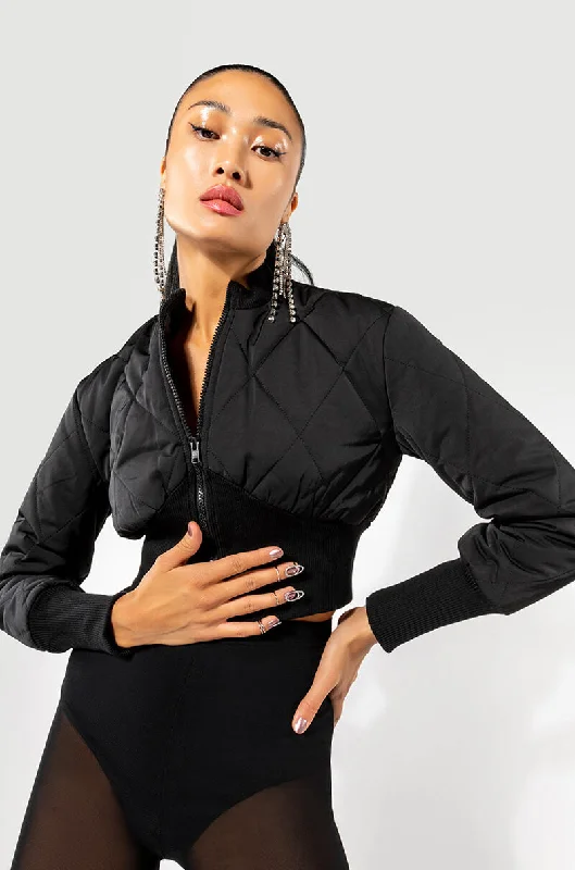 Performance Jacket-FITTED QUILTED BOMBER JACKET WITH RIB BODICE