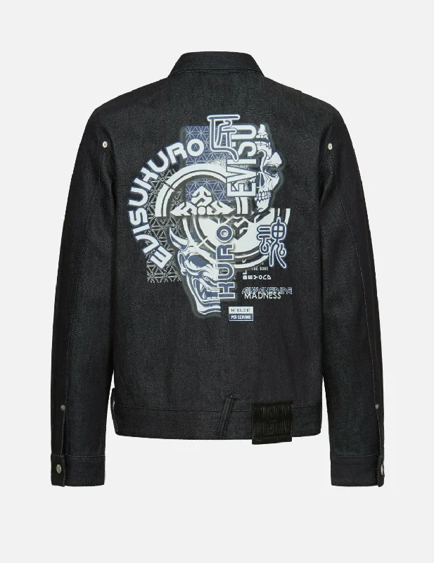 Business Jacket-Hannya and Kamon Collage Print Denim Jacket