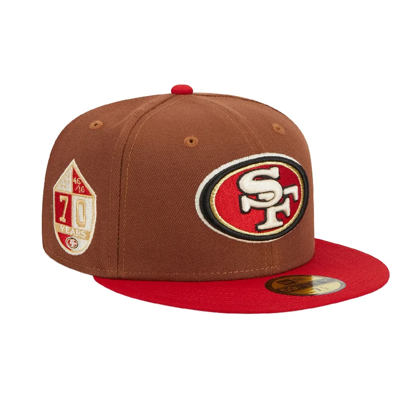 Beach Vacation Hat-New Era San Francisco Harvest 49ers 70th Anniversary Side Patch 59fifty Fitted Hat- Brown