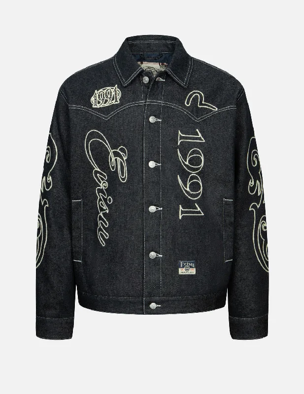 Zip-up Jacket-Western Style and Logo Embroidery Denim Jacket