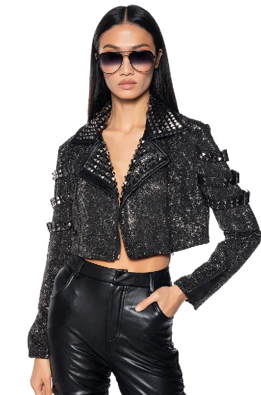 Eco-friendly Jacket-NEFELI LUXE RHINESTONE STUD MOTO JACKET